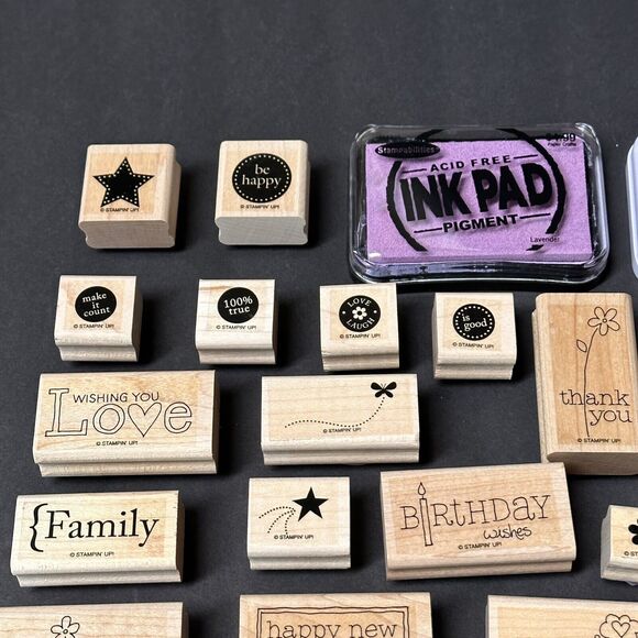 Lot of 23 Stampin UP Wood Stamp Stamps Mounted Rubber Mixed Themes Occasions - Picture 3 of 13